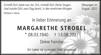 Anzeige von Margarethe Strobel von Schwäbische Zeitung