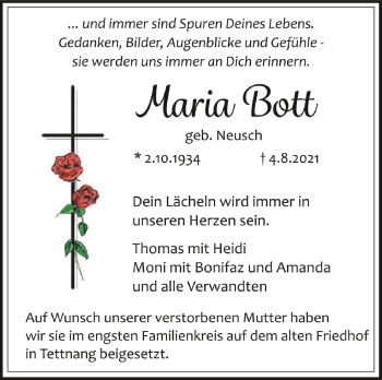 Anzeige von Maria Bott von Schwäbische Zeitung