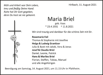 Anzeige von Maria Briel von Schwäbische Zeitung