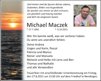 Anzeige von Michael Maczek von Schwäbische Zeitung