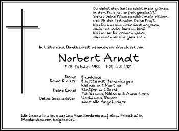 Anzeige von Norbert Arndt von Schwäbische Zeitung