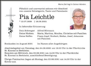 Anzeige von Pia Leichtle von Schwäbische Zeitung