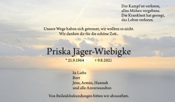 Anzeige von Priska Jäger-Wiebigke von Schwäbische Zeitung