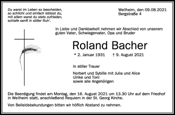 Anzeige von Roland Bacher von Schwäbische Zeitung