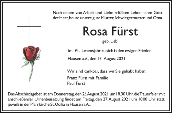 Anzeige von Rosa Fürst von Schwäbische Zeitung