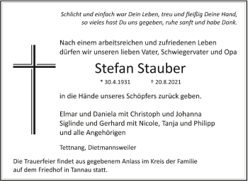 Anzeige von Stefan Stauber von Schwäbische Zeitung