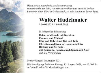 Anzeige von Walter Hudelmaier von Schwäbische Zeitung