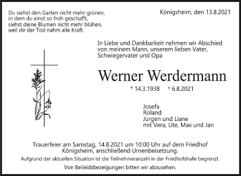 Anzeige von Werner Werdermann von Schwäbische Zeitung