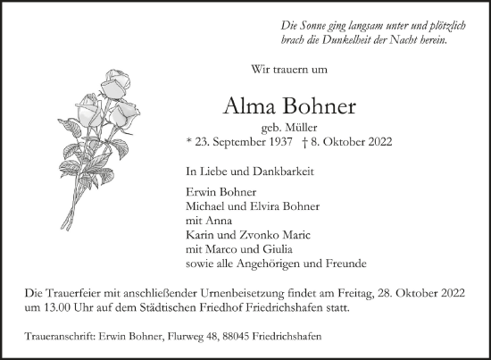 Traueranzeigen Von Alma Bohner Schwaebische De Trauerportal