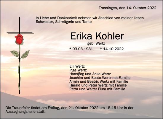 Traueranzeigen Von Erika Kohler Schwaebische De Trauerportal