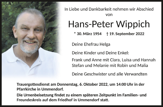 Traueranzeigen Von Hans Peter Wippich Schwaebische De Trauerportal