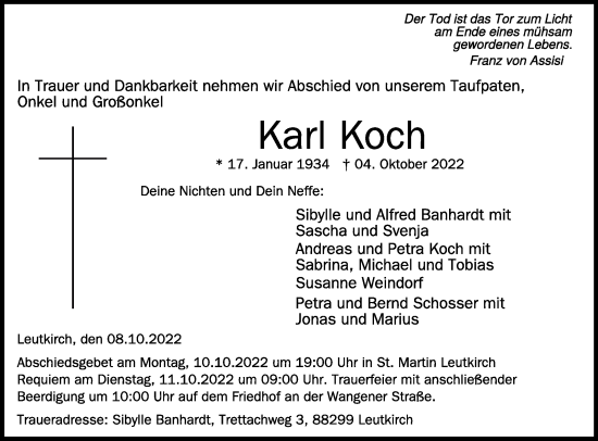 Traueranzeigen Von Karl Koch Schwaebische De Trauerportal