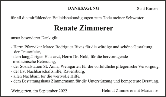 Traueranzeigen Von Renate Zimmerer Schwaebische De Trauerportal