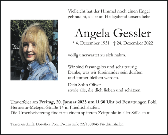 Traueranzeigen Von Angela Gessler Schwaebische De Trauerportal