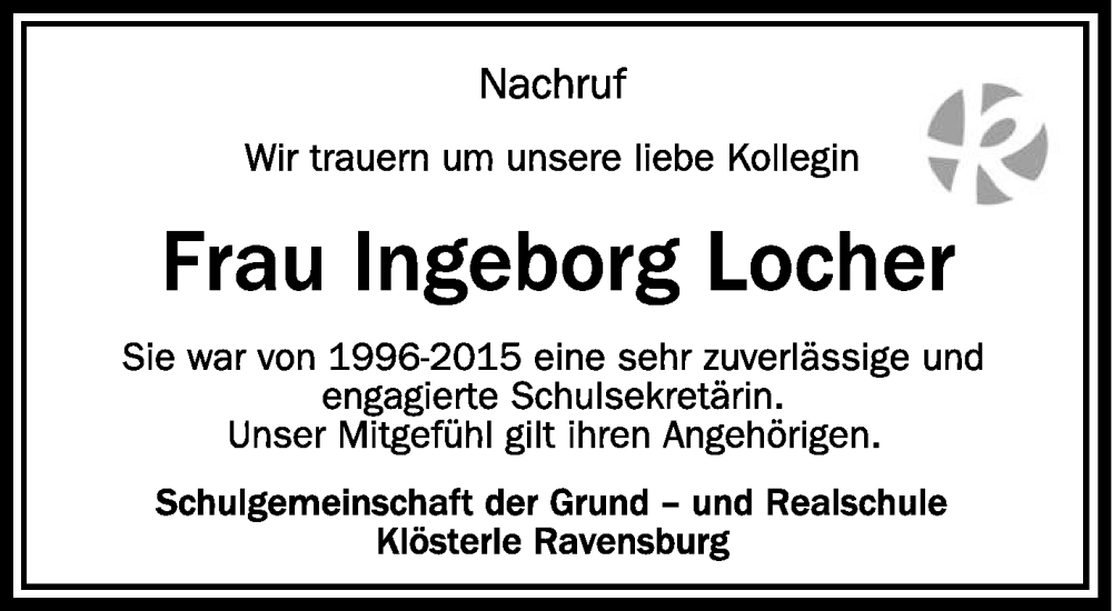 Traueranzeigen Von Ingeborg Locher Schwaebische De Trauerportal