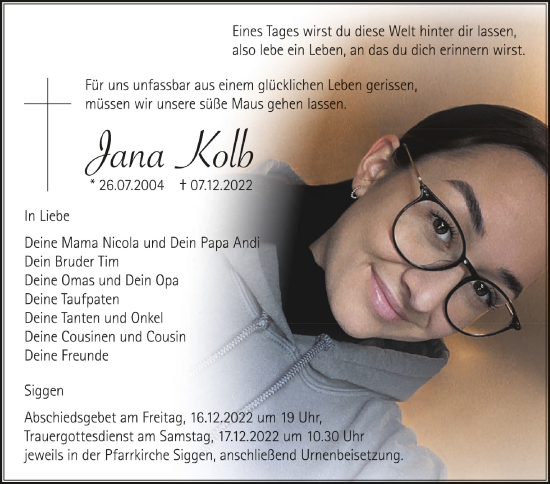 Traueranzeigen Von Jana Kolb Schwaebische De Trauerportal