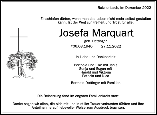 Traueranzeigen Von Josefa Marquart Schwaebische De Trauerportal