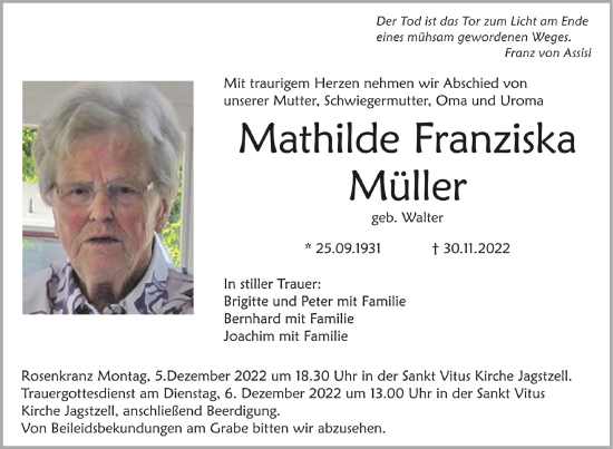 Traueranzeigen von Mathilde Müller schwaebische de Trauerportal