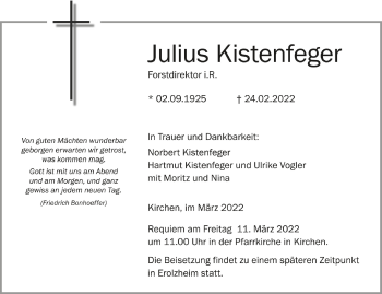 Traueranzeigen Von Julius Kistenfeger Schwaebische De Trauerportal