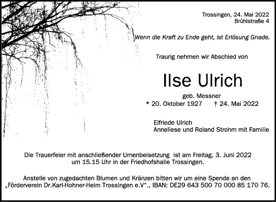 Traueranzeigen Von Ilse Ulrich Schwaebische De Trauerportal