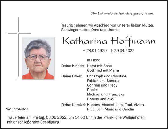 Traueranzeigen Von Katharina Hoffmann Schwaebische De Trauerportal