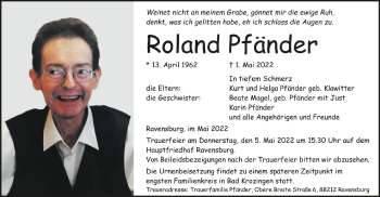 Traueranzeigen Von Roland Pf Nder Schwaebische De Trauerportal