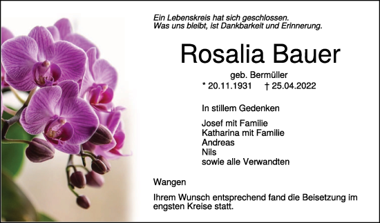 Traueranzeigen Von Rosalia Bauer Schwaebische De Trauerportal