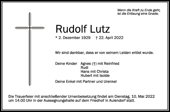 Traueranzeigen Von Rudolf Lutz Schwaebische De Trauerportal