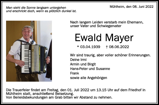 Traueranzeigen Von Ewald Mayer Schwaebische De Trauerportal