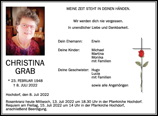 Traueranzeigen Von Christina Grab Schwaebische De Trauerportal