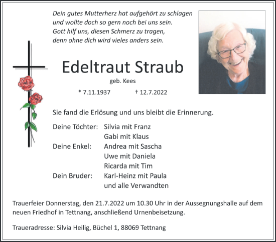 Traueranzeigen Von Edeltraut Straub Schwaebische De Trauerportal