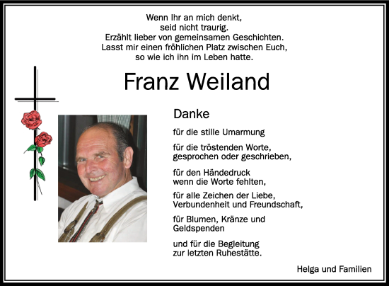 Anzeige von Franz Weiland von Schwäbische Zeitung