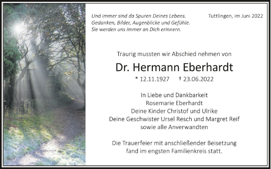 Traueranzeigen Von Hermann Eberhardt Schwaebische De Trauerportal