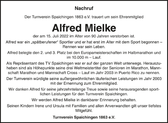 Traueranzeigen Von Alfred Mielke Schwaebische De Trauerportal