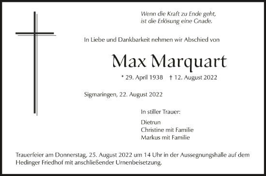 Traueranzeigen Von Max Marquart Schwaebische De Trauerportal