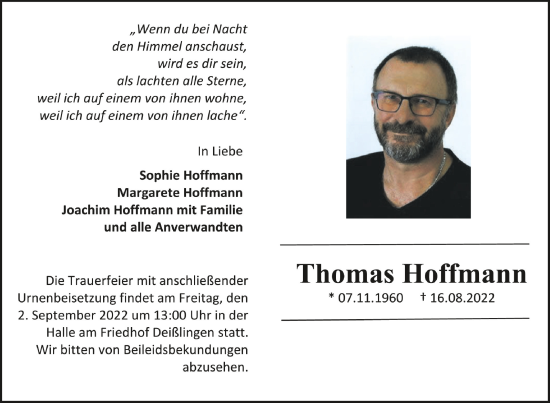 Traueranzeigen Von Thomas Hoffmann Schwaebische De Trauerportal