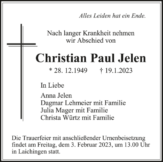 Traueranzeigen Von Christian Paul Jelen Schwaebische De Trauerportal