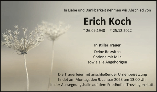 Traueranzeigen Von Erich Koch Schwaebische De Trauerportal