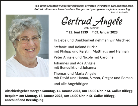 Traueranzeigen Von Gertrud Angele Schwaebische De Trauerportal