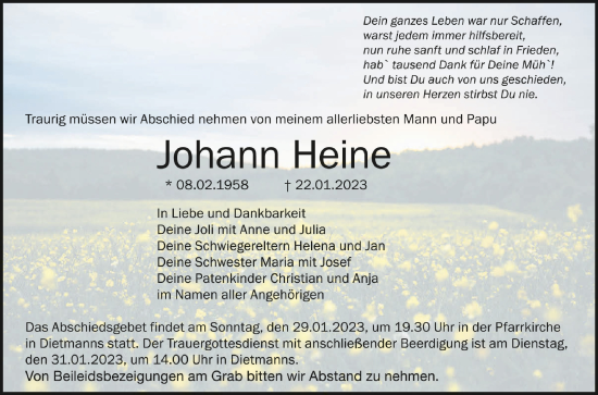 Traueranzeigen Von Johann Heine Schwaebische De Trauerportal