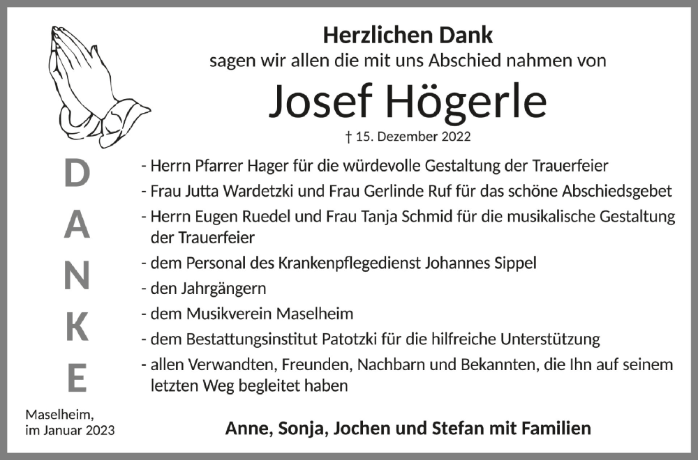 Traueranzeigen von Josef Högerle schwaebische de Trauerportal