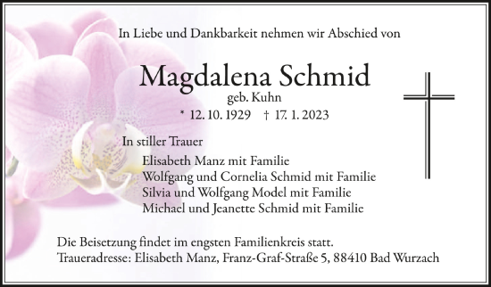 Traueranzeigen Von Magdalena Schmid Schwaebische De Trauerportal