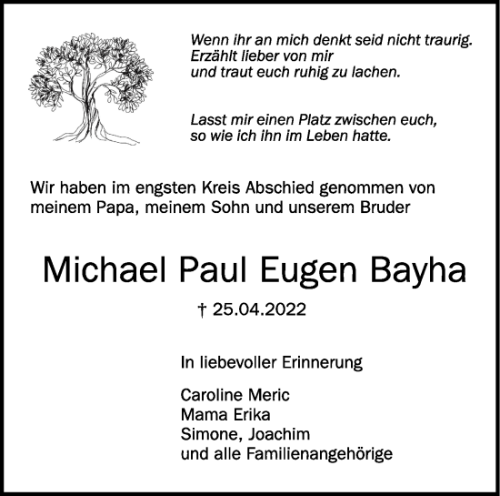 Traueranzeigen Von Michael Paul Eugen Bayha Schwaebische De Trauerportal