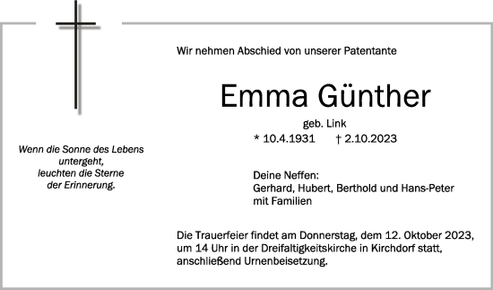 Traueranzeigen Von Emma G Nther Schwaebische De Trauerportal