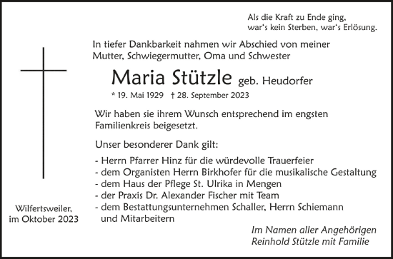 Traueranzeigen von Maria Stützle schwaebische de Trauerportal