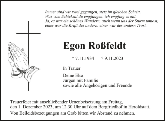 Traueranzeigen Von Egon Ro Feldt Schwaebische De Trauerportal