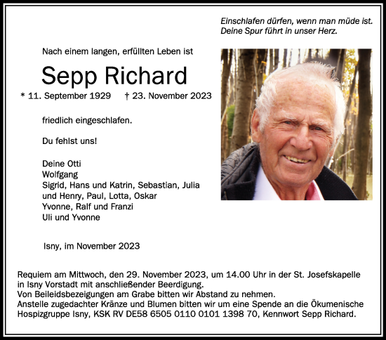 Traueranzeigen Von Sepp Richard Schwaebische De Trauerportal