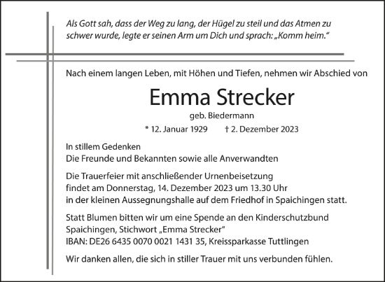 Traueranzeigen Von Emma Strecker Schwaebische De Trauerportal