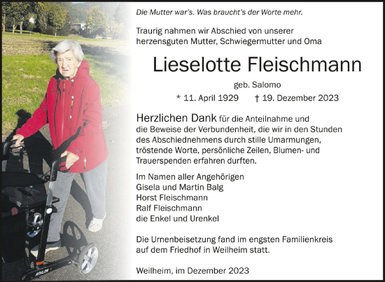 Traueranzeigen Von Lieselotte Fleischmann Schwaebische De Trauerportal