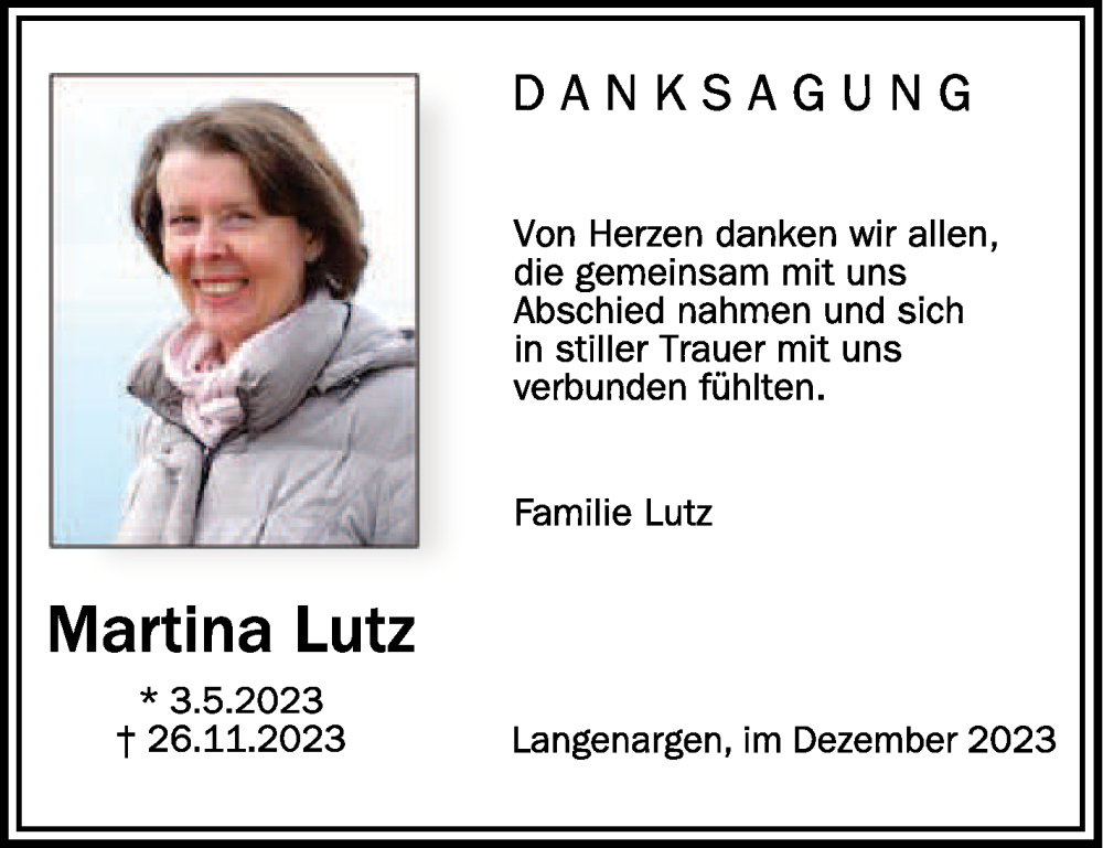 Traueranzeigen Von Martina Lutz Schwaebische De Trauerportal